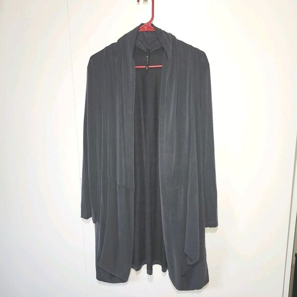 IC By Connie K Sweaters - IC by Connie K Gray Black Drape Front Cardigan Sweater Women’s Medium Knit